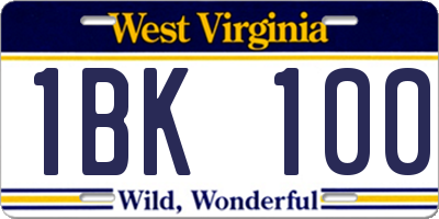 WV license plate 1BK100