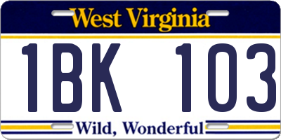WV license plate 1BK103