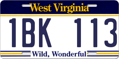 WV license plate 1BK113