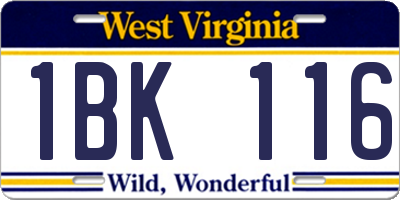 WV license plate 1BK116