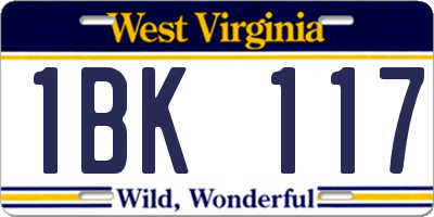 WV license plate 1BK117