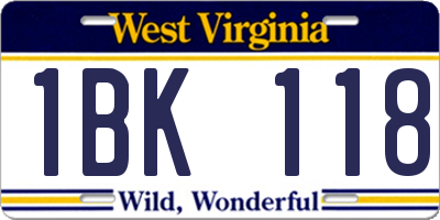 WV license plate 1BK118