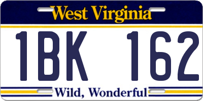 WV license plate 1BK162