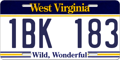 WV license plate 1BK183