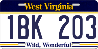 WV license plate 1BK203
