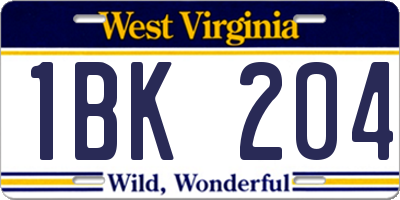 WV license plate 1BK204