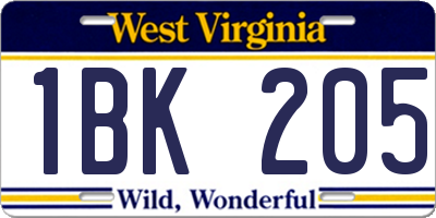 WV license plate 1BK205
