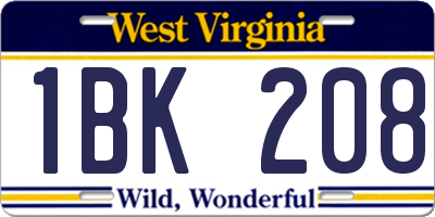 WV license plate 1BK208