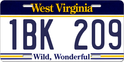 WV license plate 1BK209