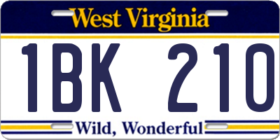 WV license plate 1BK210
