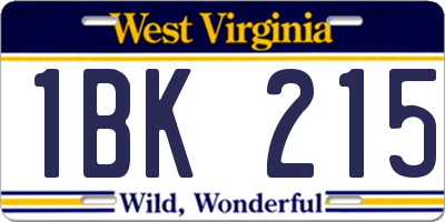 WV license plate 1BK215