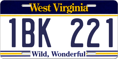 WV license plate 1BK221