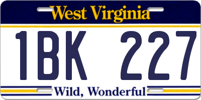 WV license plate 1BK227