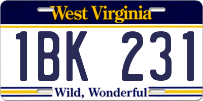 WV license plate 1BK231