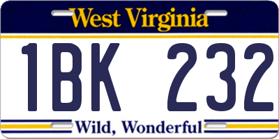WV license plate 1BK232