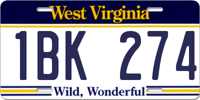 WV license plate 1BK274