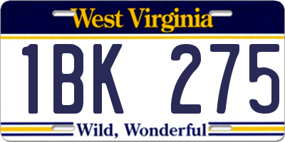 WV license plate 1BK275