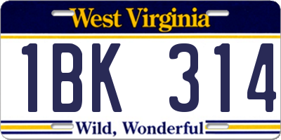 WV license plate 1BK314