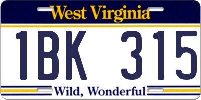 WV license plate 1BK315