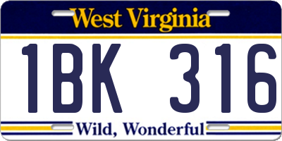 WV license plate 1BK316