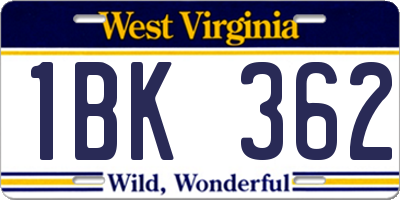WV license plate 1BK362