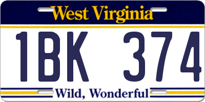 WV license plate 1BK374
