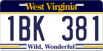 WV license plate 1BK381