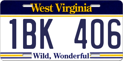 WV license plate 1BK406