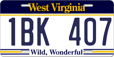 WV license plate 1BK407