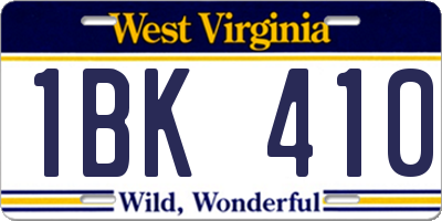 WV license plate 1BK410