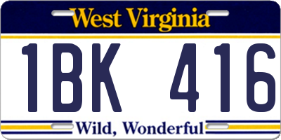 WV license plate 1BK416