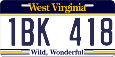WV license plate 1BK418