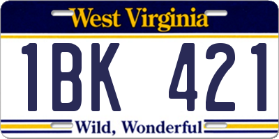 WV license plate 1BK421