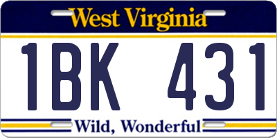 WV license plate 1BK431