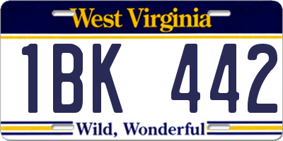 WV license plate 1BK442