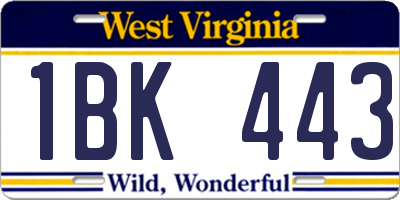 WV license plate 1BK443