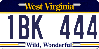 WV license plate 1BK444