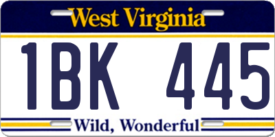 WV license plate 1BK445