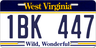 WV license plate 1BK447