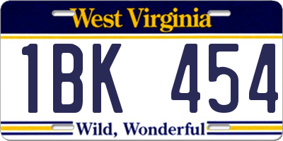 WV license plate 1BK454