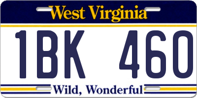 WV license plate 1BK460