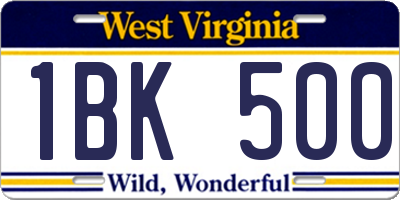 WV license plate 1BK500