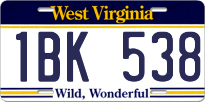 WV license plate 1BK538