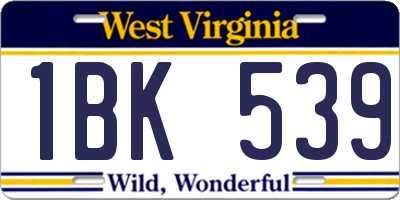 WV license plate 1BK539