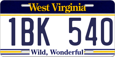 WV license plate 1BK540