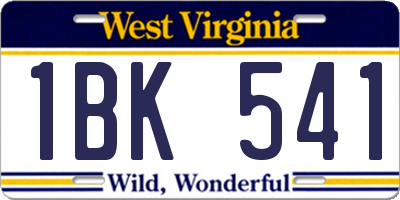 WV license plate 1BK541