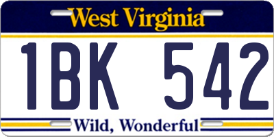 WV license plate 1BK542