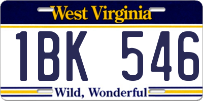 WV license plate 1BK546