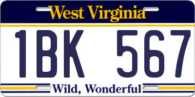 WV license plate 1BK567