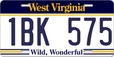 WV license plate 1BK575